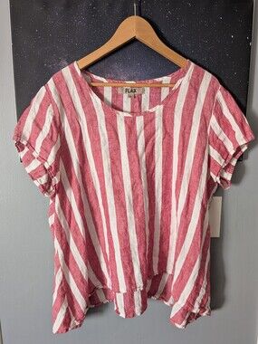 FLAX Red & White Stripe Linen Top